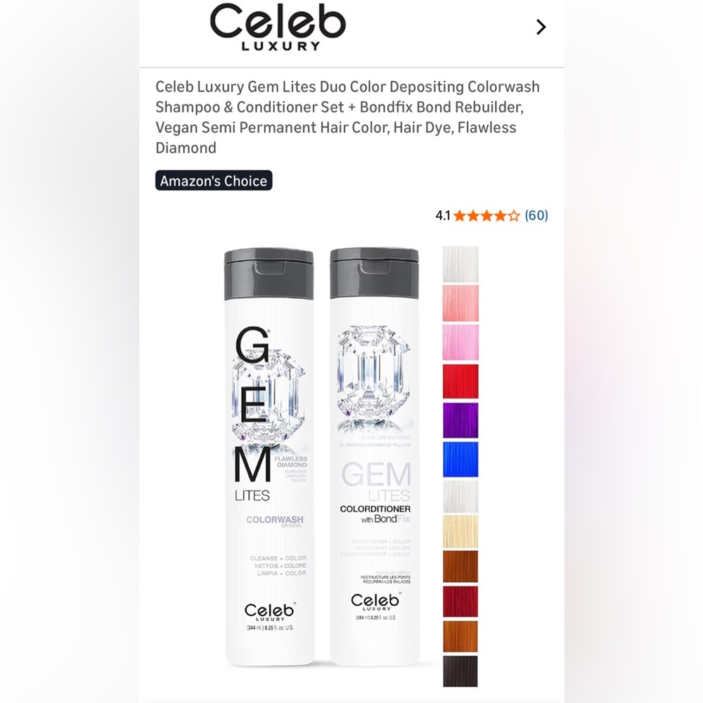 NIP Celeb Luxury Gem Lites Duo Color Depositing ShampooConditioner Diamond Color